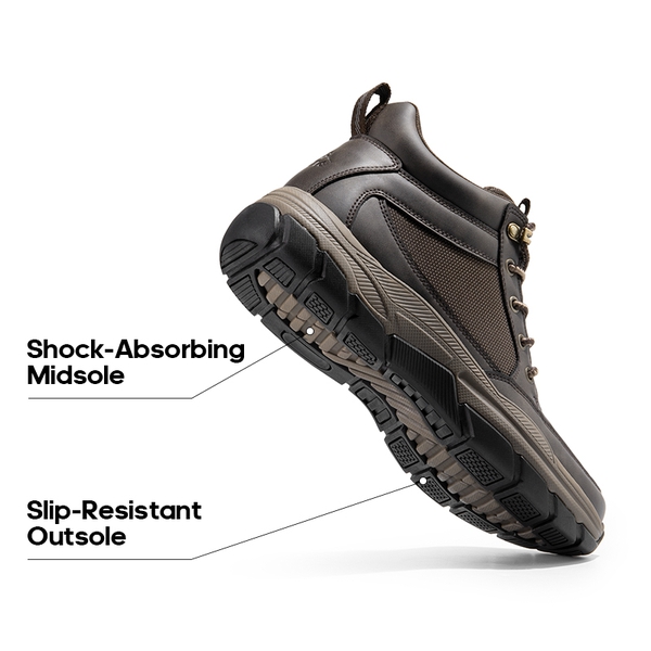 Men's Lightweight Vegan Leather Hiking Boots - DARK BROWN - 4
